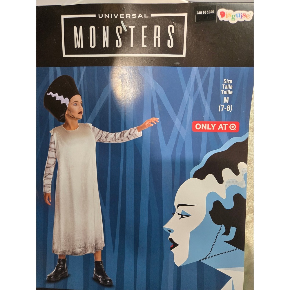 Universal Monsters Bride of Frankenstein Kids Costume Dress Headpiece Medium 7-8